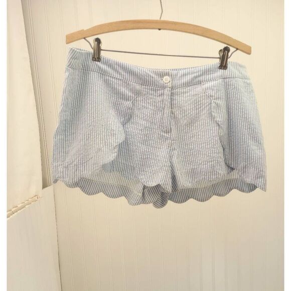 Red camel blue and white pinstripe scalloped hemmed short shorts size 13 J - Picture 2 of 6